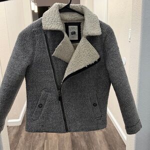 Zara Gray Wool Jacket with Sherpa Collar and Lining